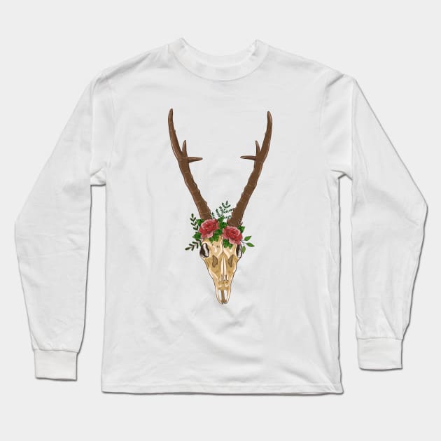 Boho deer skull Long Sleeve T-Shirt by Elsbet